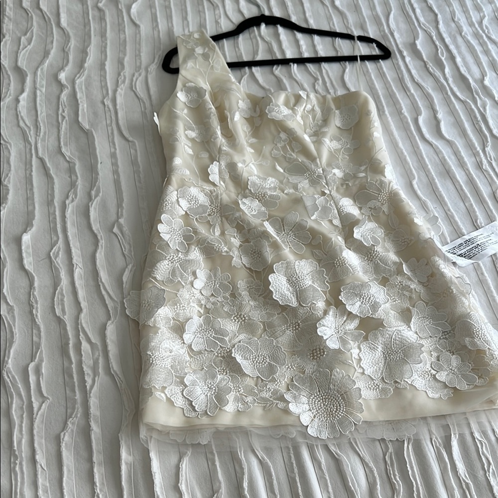 Dress the Population Floral Appliqué One-Shoulder Dress